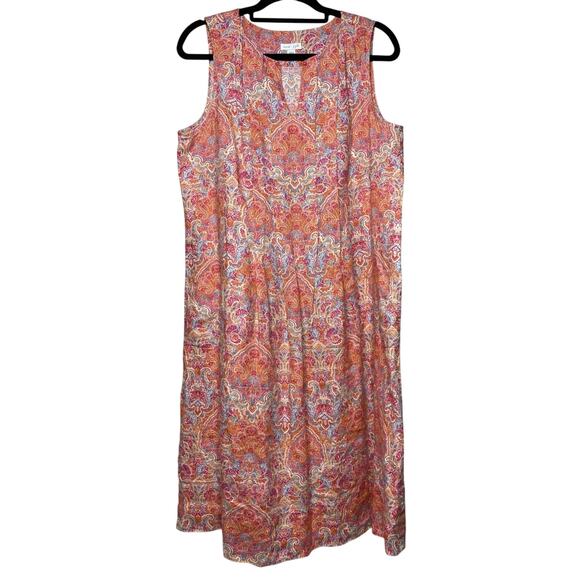 J. Jill Love Linen Women's Medium Petite PM A-Line Sleeveless Dress Orange Pink - Picture 1 of 7